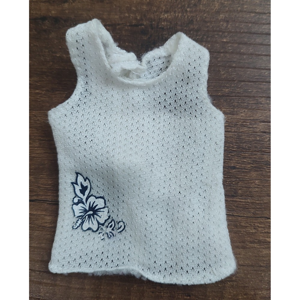 Barbie Ken Summer Beach White Sleeveless Top Mesh Flower Decal Z32